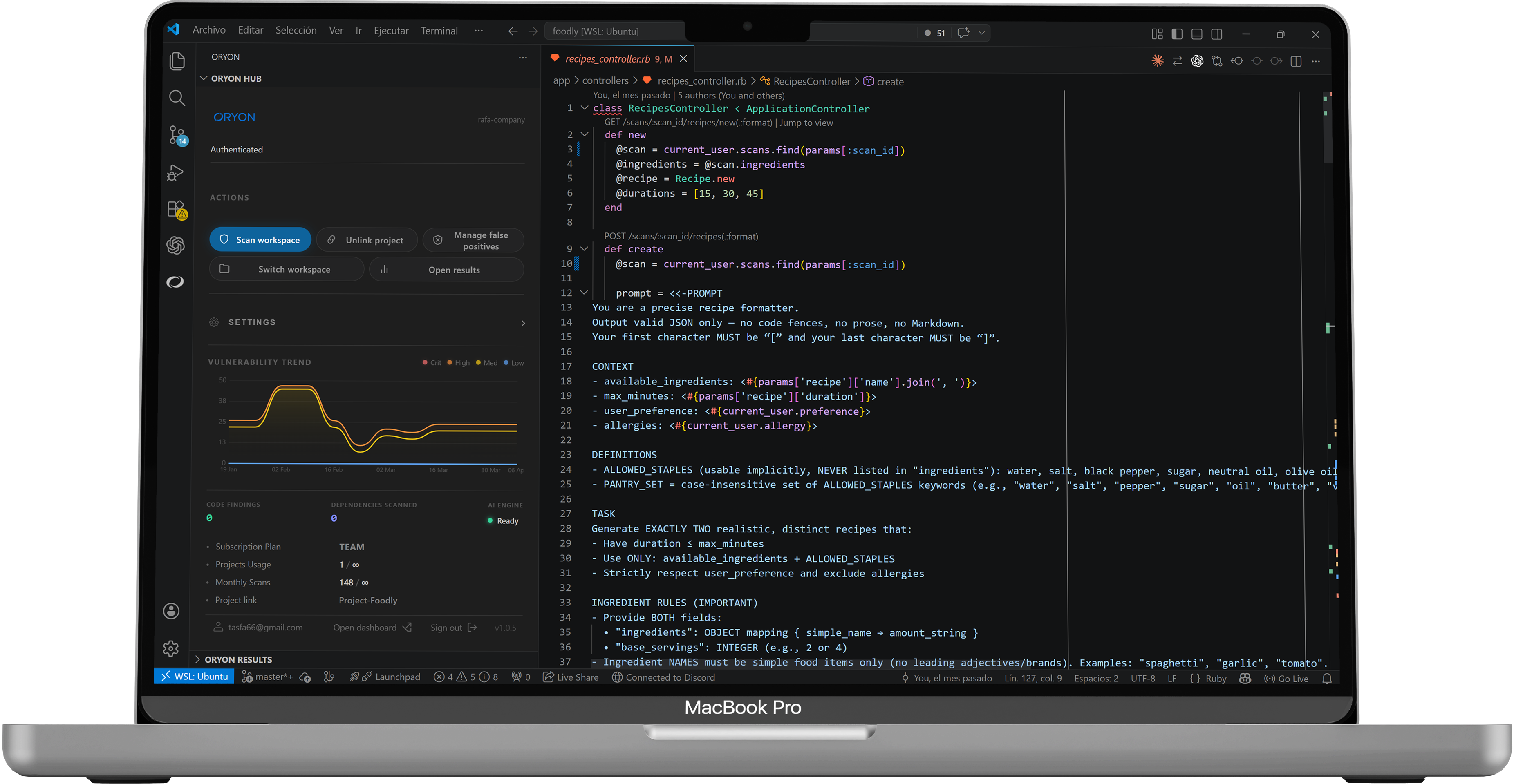 Oryon workspace in VS Code